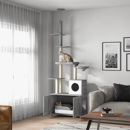 Modern Cat Tower with Hidden Storage Cabinet – Multi-Level Climbing Tree for Active Cats