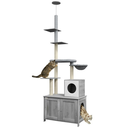 Modern Cat Tower with Hidden Storage Cabinet – Multi-Level Climbing Tree for Active Cats