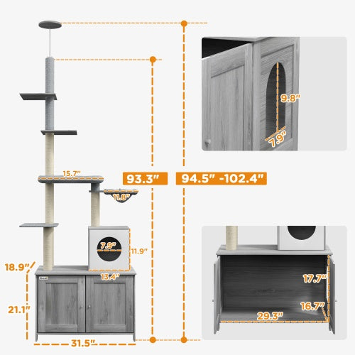 Modern Cat Tower with Hidden Storage Cabinet – Multi-Level Climbing Tree for Active Cats