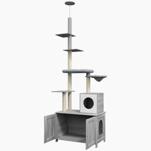 Modern Cat Tower with Hidden Storage Cabinet – Multi-Level Climbing Tree for Active Cats