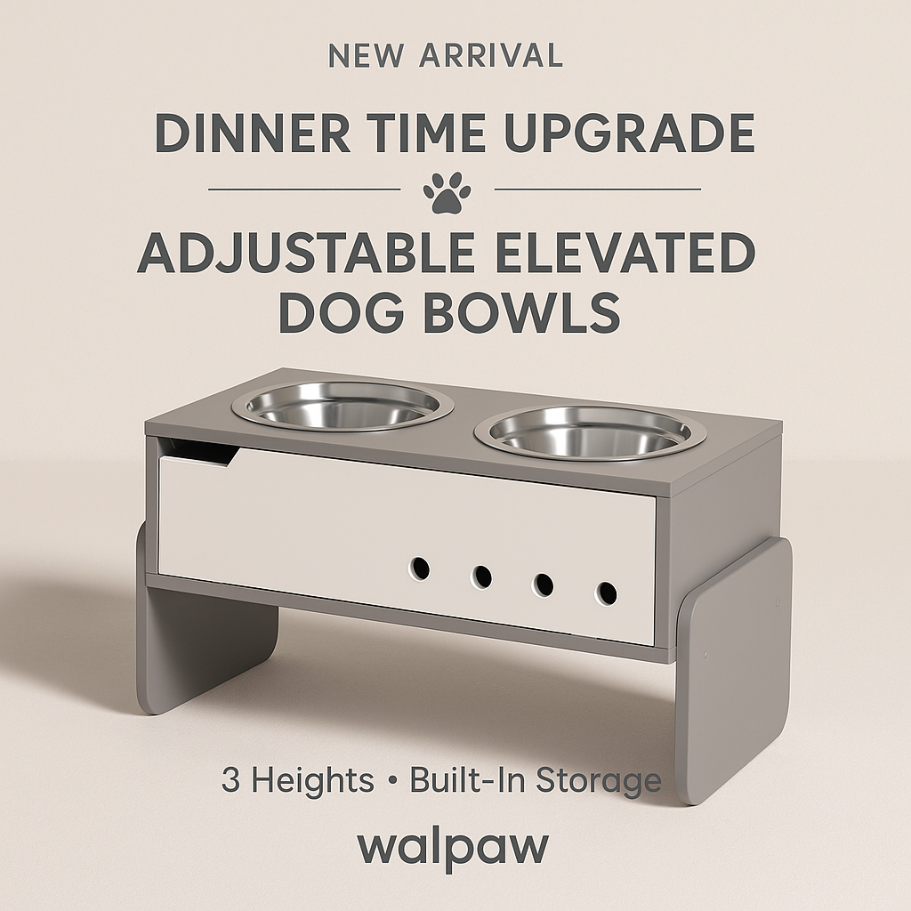 3 Height Adjustable Raised Dog Bowls with Slow Feeder Mat Stand Elevated for Medium to Extra Large Dogs