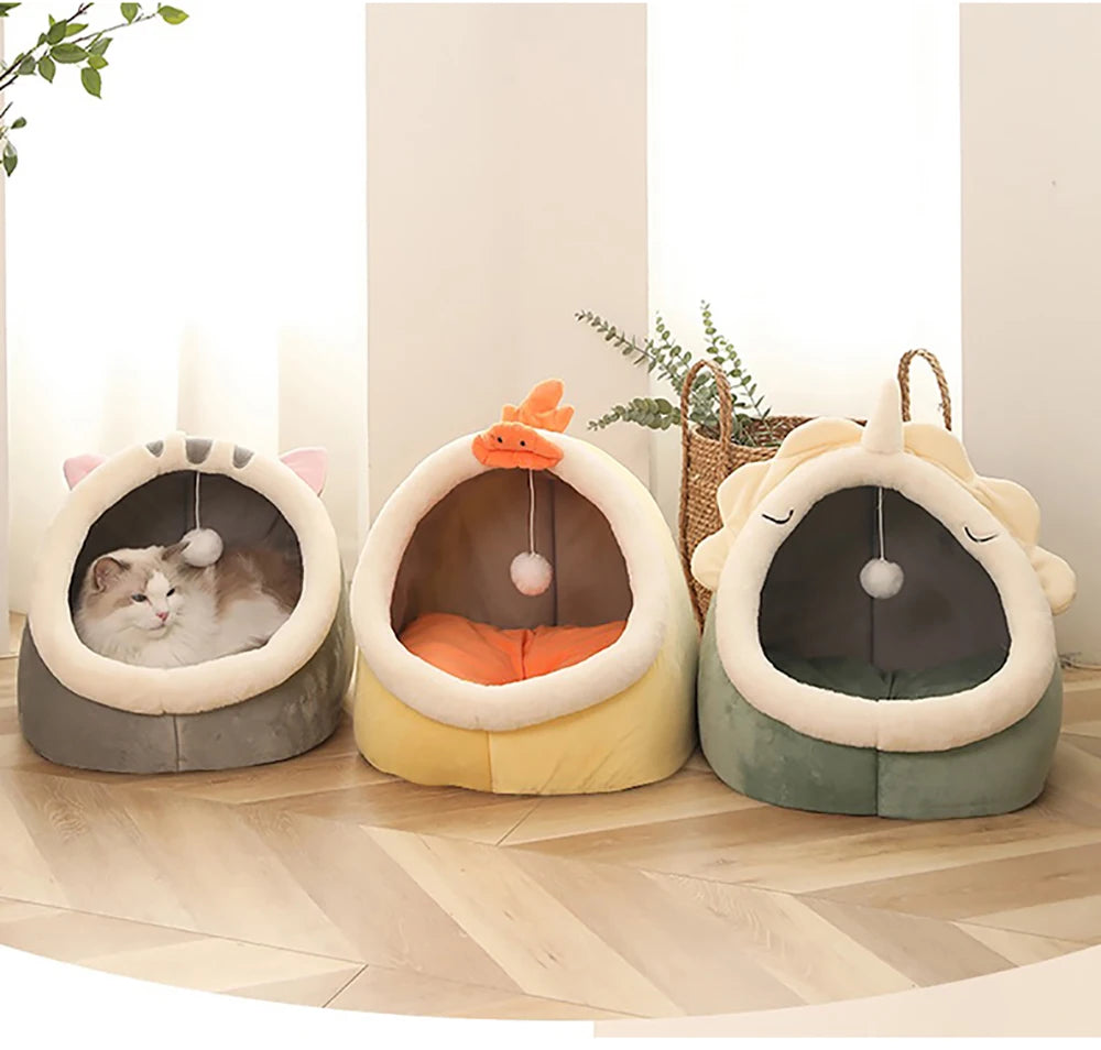 Deep Sleep Cat Bed – Foldable Cartoon Pet Cave (Removable & Washable)