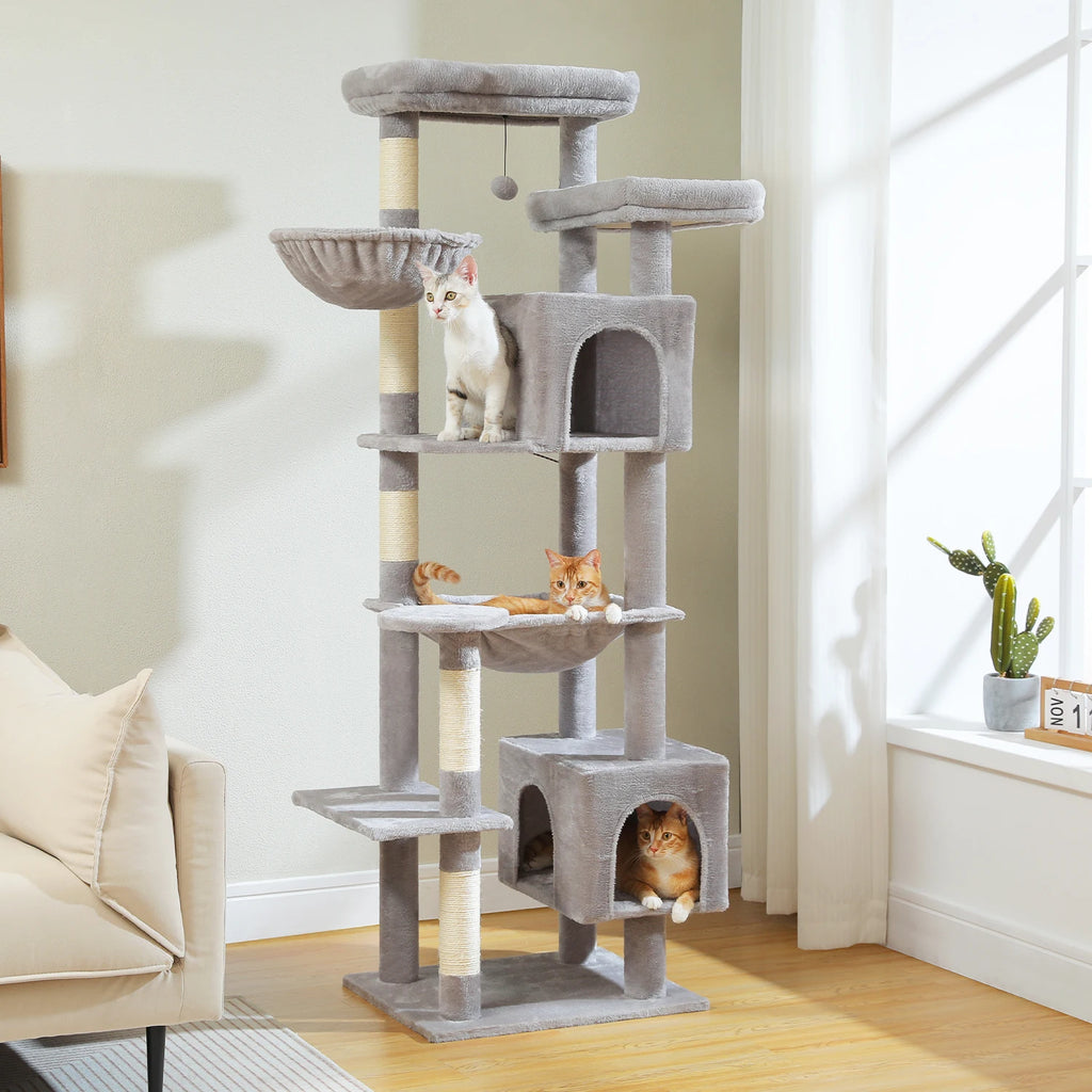 Large Cat Tree Tower – Multi-Level Plush Condo with Scratching Posts, Perches & Caves for Indoor Cats