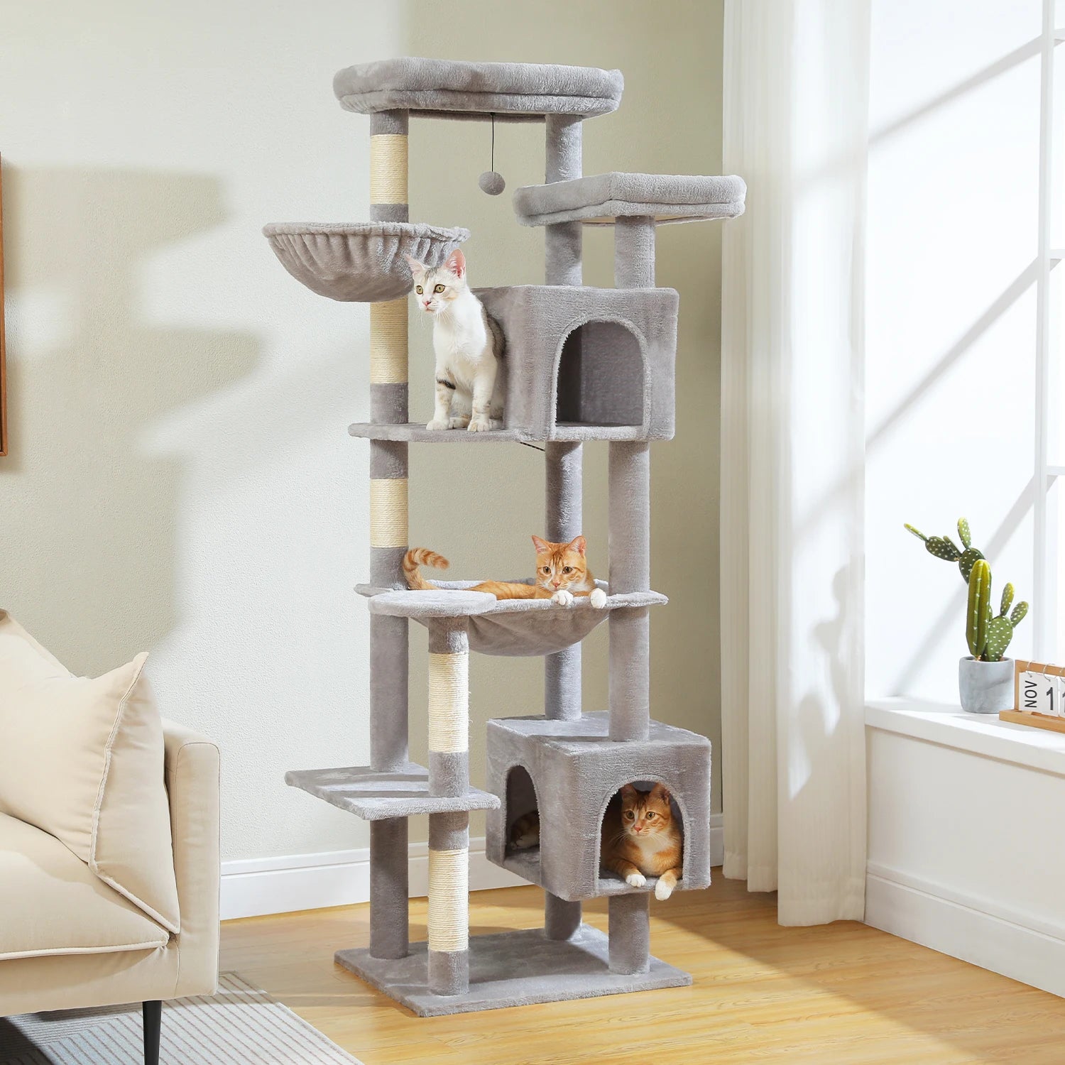 Large Cat Tree Tower – Multi-Level Plush Condo with Scratching Posts, Perches & Caves for Indoor Cats