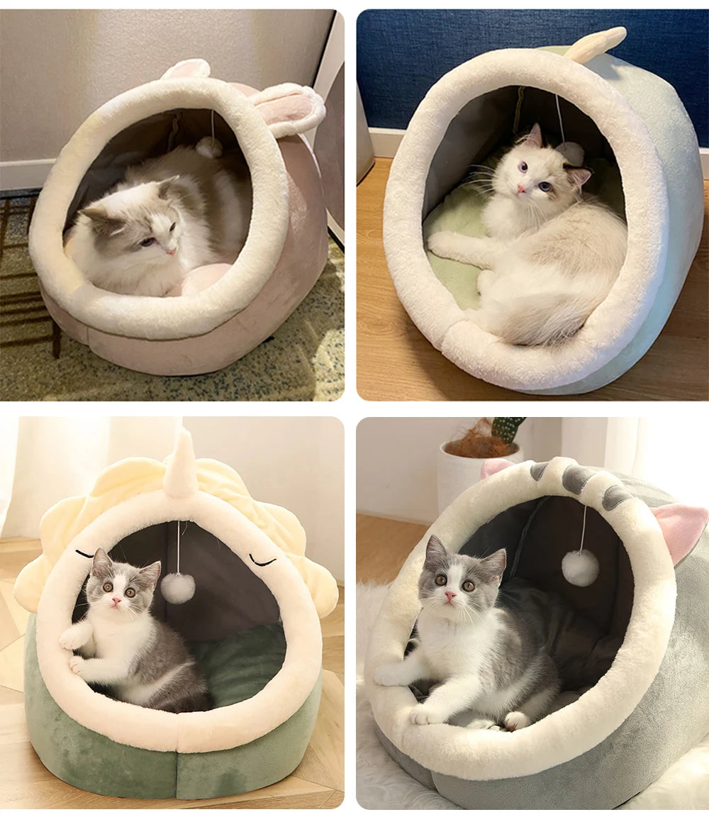 Deep Sleep Cat Bed – Foldable Cartoon Pet Cave (Removable & Washable)