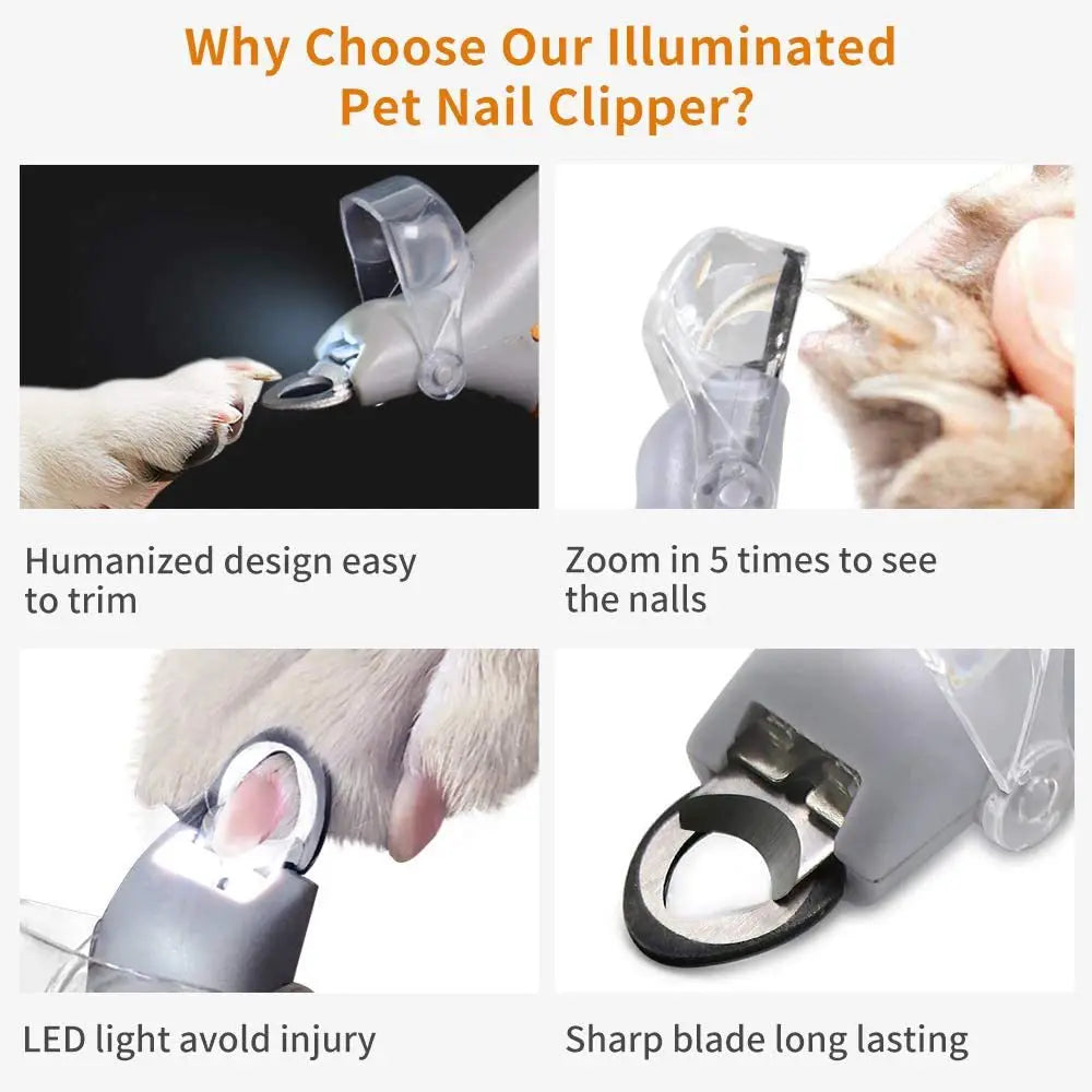 Illuminated LED Pet Nail Clipper – Safe & Precise Trimming for Dogs & Cats