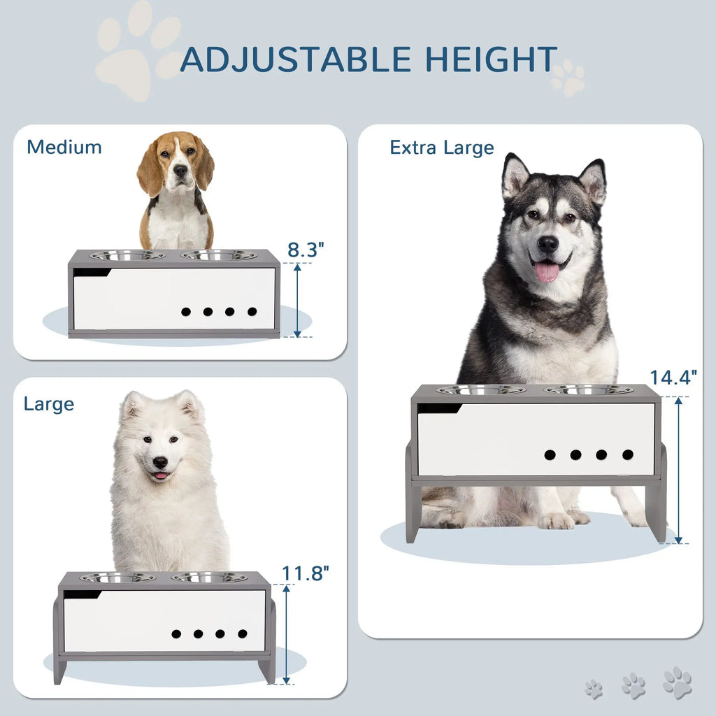 3 Height Adjustable Raised Dog Bowls with Slow Feeder Mat Stand Elevated for Medium to Extra Large Dogs