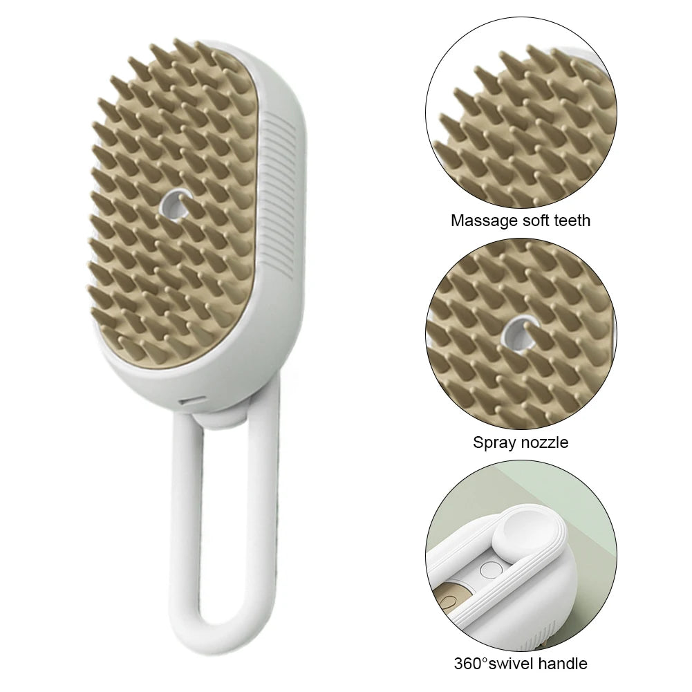 Cat & Dog Steam Brush – 3-in-1 Electric Grooming Comb (USB Rechargeable)