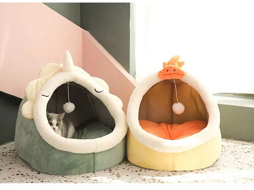 Deep Sleep Cat Bed – Foldable Cartoon Pet Cave (Removable & Washable)