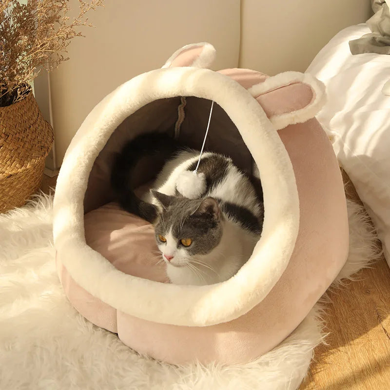 Deep Sleep Cat Bed – Foldable Cartoon Pet Cave (Removable & Washable)