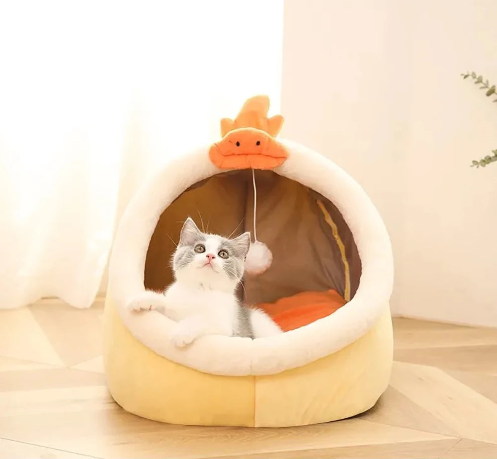 Deep Sleep Cat Bed – Foldable Cartoon Pet Cave (Removable & Washable)