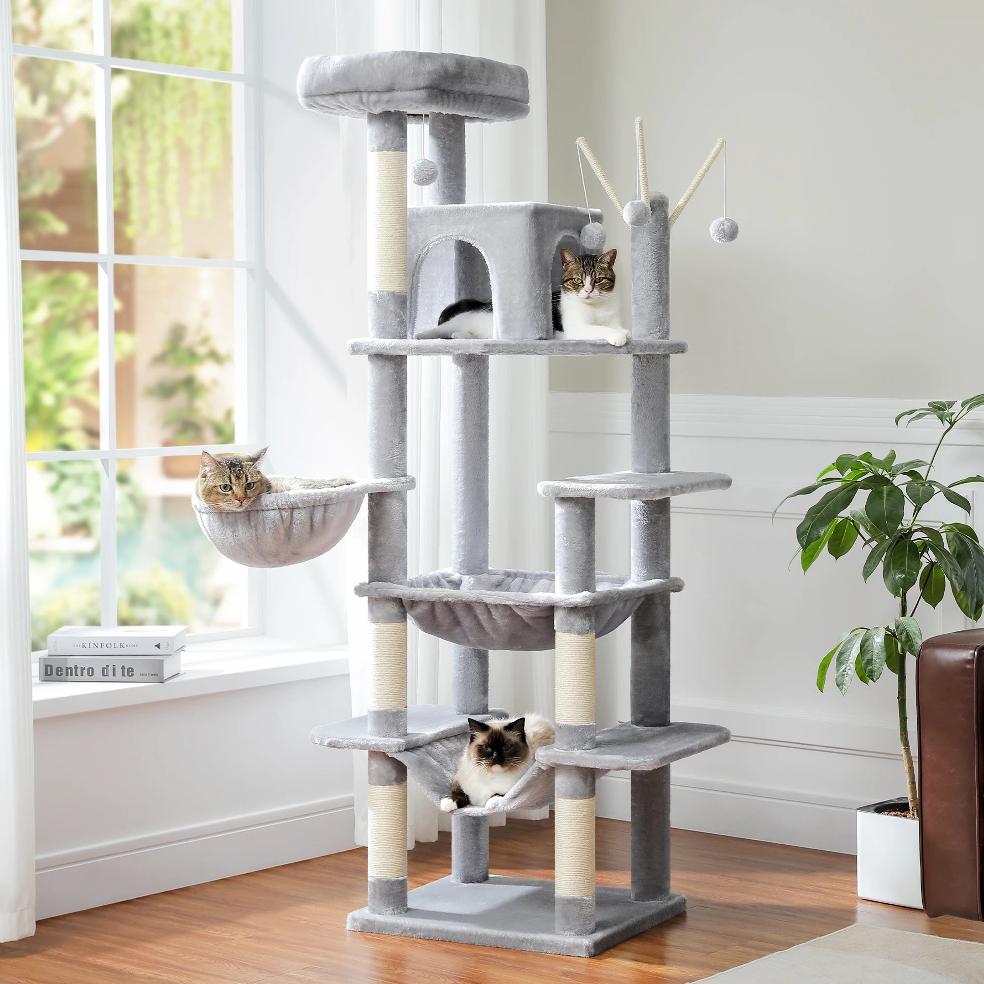 Large Cat Tree Tower – Multi-Level Plush Condo with Scratching Posts, Perches & Caves for Indoor Cats