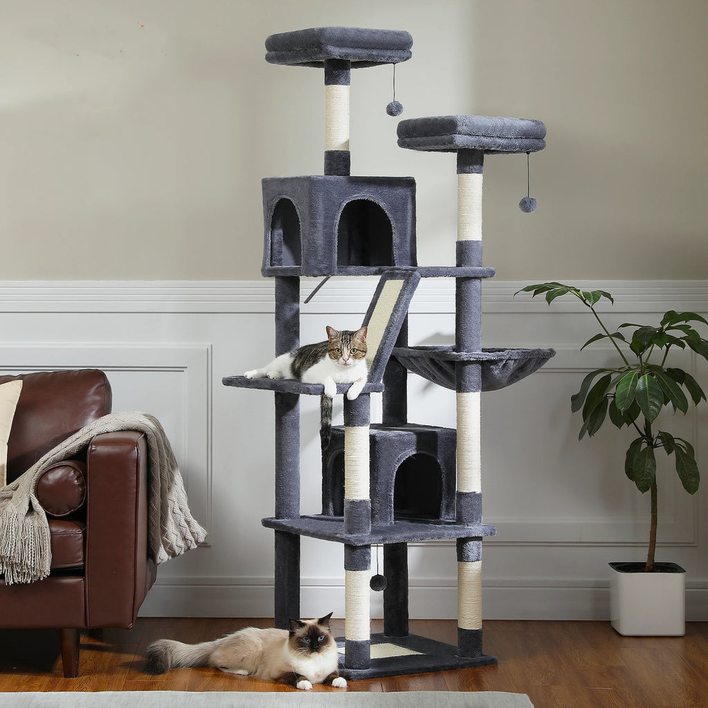 Large Cat Tree Tower – Multi-Level Plush Condo with Scratching Posts, Perches & Caves for Indoor Cats