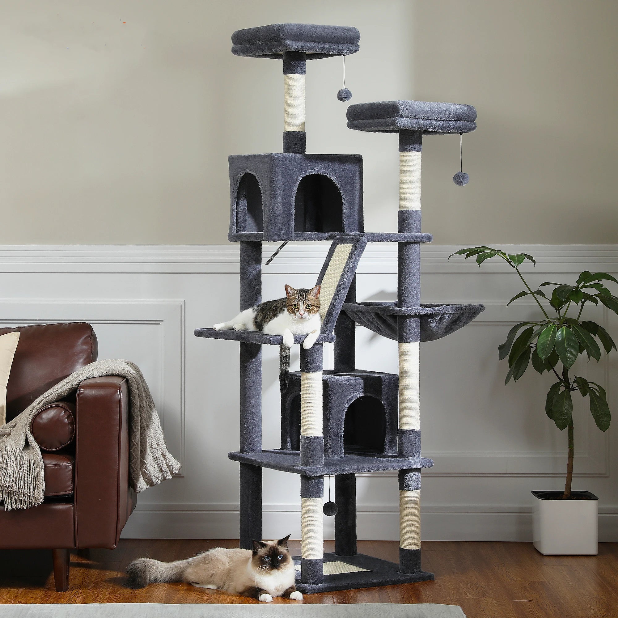 Large Cat Tree Tower – Multi-Level Plush Condo with Scratching Posts, Perches & Caves for Indoor Cats