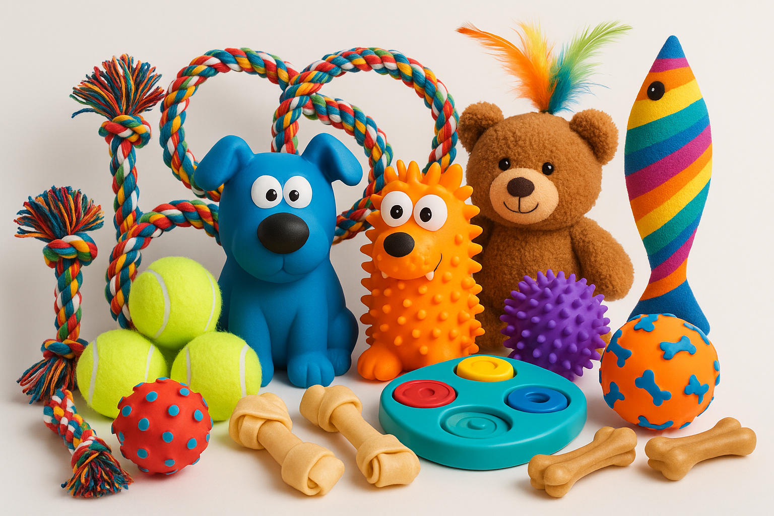 mix of pet toys